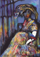 Fototapeta premium a lady dressed in a vintage dress in the evening light