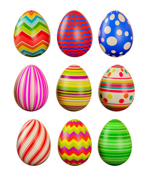 Easter eggs on a white background. Easter eggs. 3D rendering illustration.
