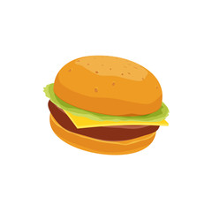 Burger on white background. Fastfood raster illustration.