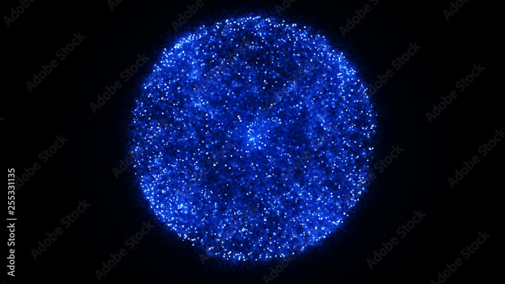 Poster futuristic blue sphere. sphere with connected points. abstract space banner. abstract 3d grid design