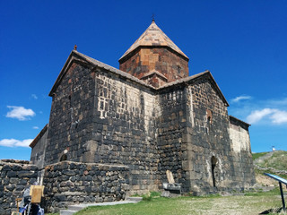 Armenian monastery of Sevanavank at lake Sevan in spring