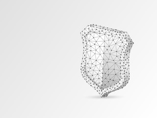 Security shield abstract origami style image. Polygonal Raster business concept of data protection illustration. Low poly wireframe, geometry triangle, lines, dots, polygons on white background