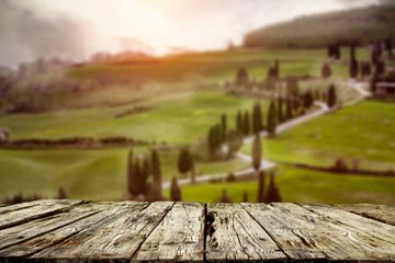 Desk of free space and italy landscape 