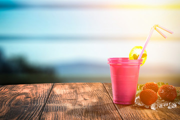 summer drink on desk and free space for your decoration 