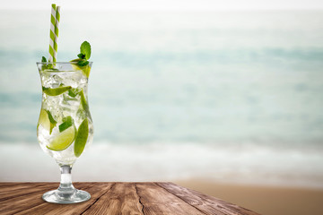 summer drink on desk and free space for your decoration 