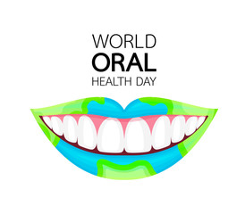 Human mouth with healthy teeth. World oral health day concept. Vector illustration isolated on white background.