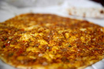 Turkish foods; Turkish pizza (Lahmacun)