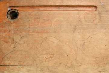 wooden school desk view from above