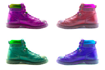 chaussure de chantier en cuir couleurs flashy