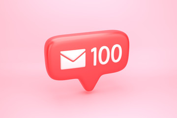 One hundred messages social media notification with letter icon