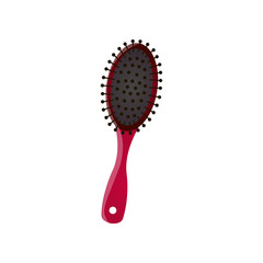 Cartoon trendy style plastic hair brush with red handle isolated on white background
