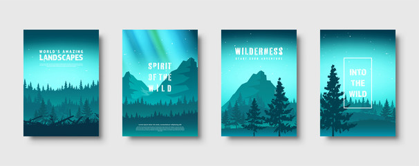 Mountains and forest. Wild nature landscape. Travel and adventure.Panorama. Into the woods. Horizon line.Trees,fog. Vector illustration. © 32 pixels