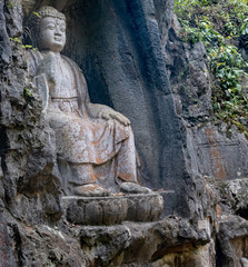 Fototapeta na wymiar Stone Buddha statue of Lingyin temple in Hangzhou city