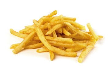 pile of french fries on a white background