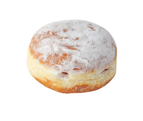 Tasty donuts with powdered sugar on white background. Hanukkah celebration concept .