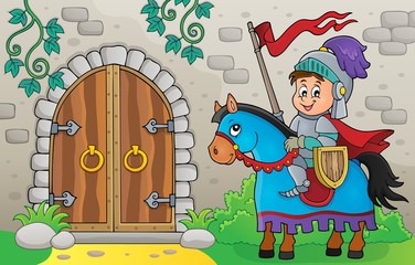Knight on horse by old door theme 1