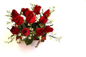 Bouquet of red rose in  vase isoleted on white