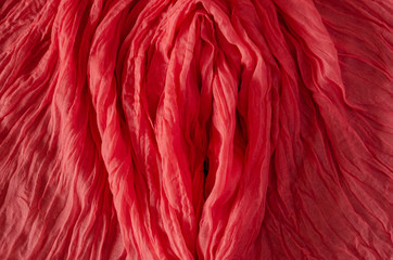 Textile background. Living Coral scarf. - obrazy, fototapety, plakaty