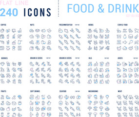 Fototapeta na wymiar Collection Linear Icons of Food and Drinks