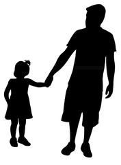 father and daughter together, silhouette vector