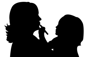 mother and daughter together, silhouette vector