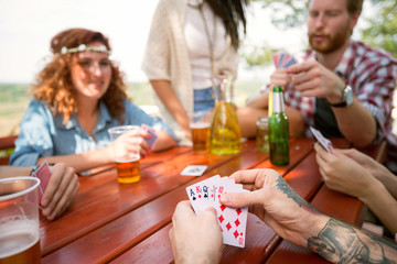 Close up of cards in hands