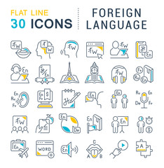 Set Vector Line Icons of Foreign Language.