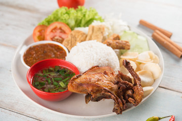 Nasi lemak kukus with fried chicken