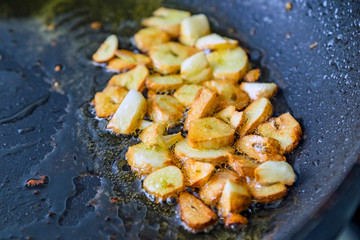 homemade fried garlic in a pan