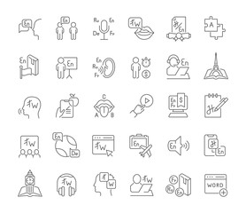 Set Vector Line Icons of Foreign Language.
