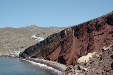Amazing panoramic view of the black beach in Santorini 