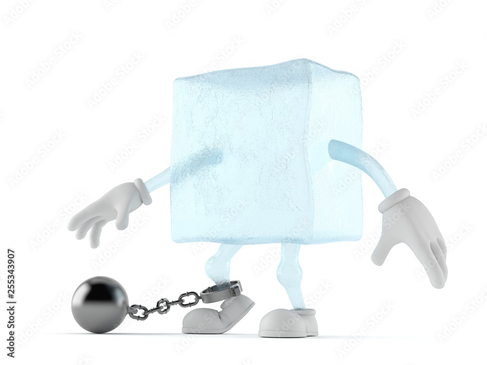 Wall mural Ice cube character with prison ball