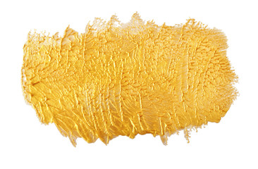 Gold spot from decorative paint with sparkles. Golden brush stroke. Shiny abstract grunge textured isolated gold brush stains design elements. Golden background.