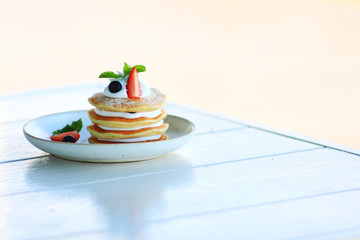 homemade pancake on wooden table