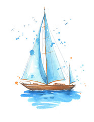 Sailing boat, hand painted watercolor illustration