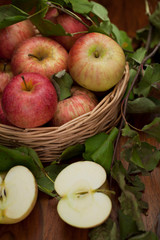 Red organic  apples with leaves