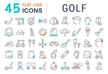 Set Vector Line Icons of Golf.