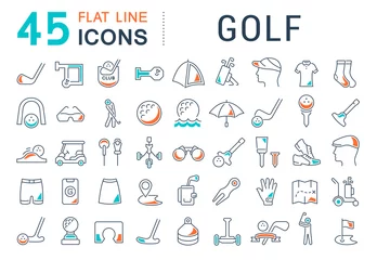 Poster Set Vector Line Icons of Golf. © M.Style