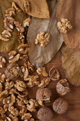 Walnuts on wooden background