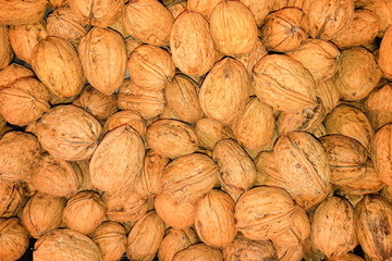 close up view of walnuts as food background