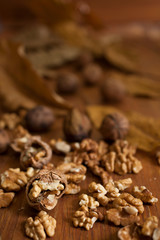 Walnuts on wooden background