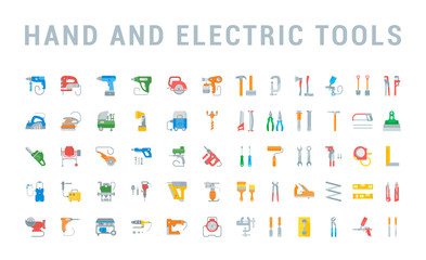 Set Vector Flat Icons of Hand and Electric Tools.