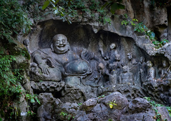 Stone Buddha statue of Lingyin temple in Hangzhou city