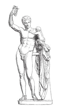 Greek sculpture Hermes and the infant Dionysus / vintage illustration from Meyers Konversations-Lexikon 1897