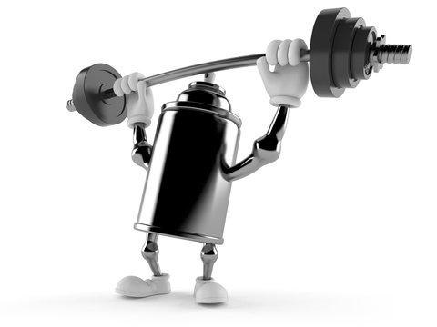 Spray can character lifting heavy barbell