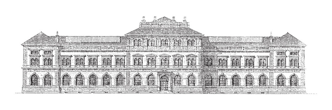 Historical building - Museum for art and industry - Vienna (Austria) / Vintage illustration from Meyers Konversations-Lexikon 1897