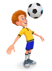 3d illustration Cute soccer player with ball/3d illustration preparation of the athlete for competitions