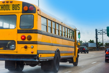 Naklejka na ściany i meble School bus on the highway in Miami