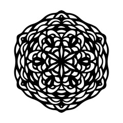 Round black mandala on white isolated background. Vector boho Mandala with floral patterns. Yoga concept, Anti-stress therapy