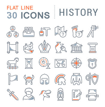 Set Vector Line Icons Of History.